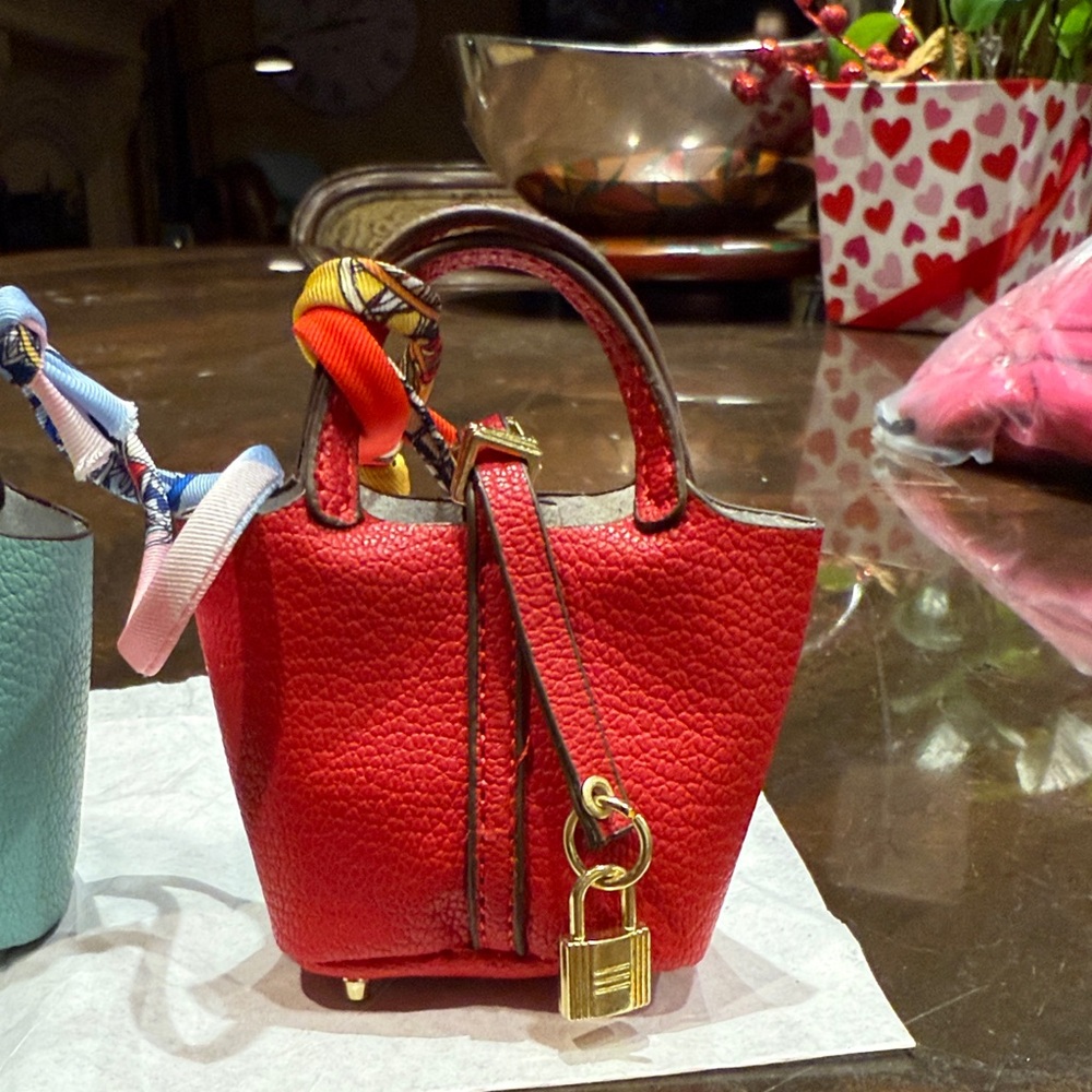 Red Leather Mini Tote Bag
